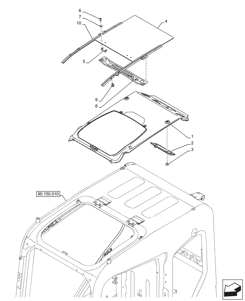 Схема запчастей Case CX145D SR LC W/BLADE - (90.151.020) - SUNSHADE (90) - PLATFORM, CAB, BODYWORK AND DECALS