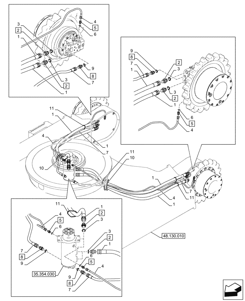 Схема запчастей Case CX145D SR LC W/BLADE - (35.353.020) - TRAVEL MOTOR & REDUCTION GEAR, LINE (35) - HYDRAULIC SYSTEMS