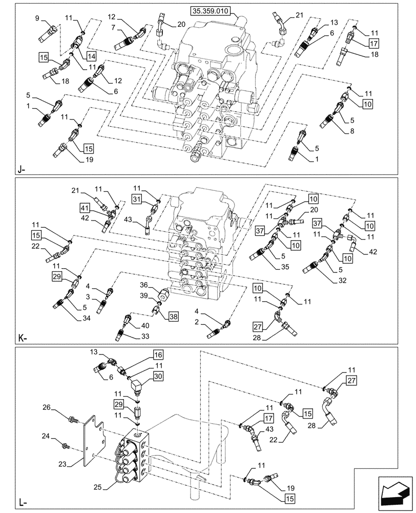 Схема запчастей Case CX145D SR LC - (35.355.150) - VAR - 461558 - JOYSTICK, HYDRAULIC LINE, CONTROL VALVE, CONTROL PATTERN SELECTION (35) - HYDRAULIC SYSTEMS