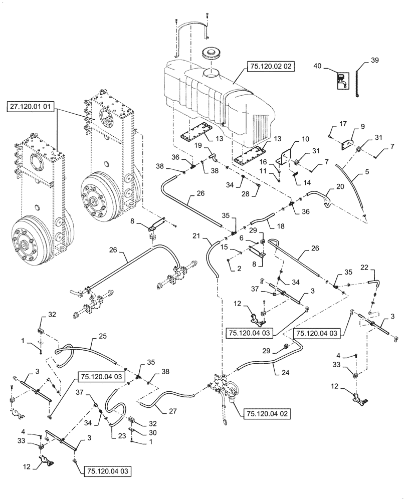 Схема запчастей Case PT240 - (75.120.04[01]) - SPRINKLING SYSTEM - ASN NFNTN2780 (75) - SOIL PREPARATION