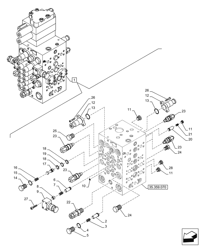 Схема запчастей Case CX145D SR LC W/BLADE - (35.359.080) - VAR - 461863 - CONTROL VALVE, CLAMSHELL BUCKET, ROTATION, W/ ELECTRICAL PROPORTIONAL CONTROL, COMPONENTS (35) - HYDRAULIC SYSTEMS