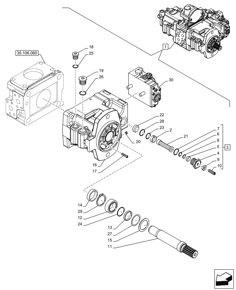 Схема запчастей Case CX145D SR LC - (35.106.070) - VAR - 461863 - VARIABLE DELIVERY HYDRAULIC PUMP, CLAMSHELL BUCKET, ROTATION, W/ ELECTRICAL PROPORTIONAL CONTROL, COMPONENTS (35) - HYDRAULIC SYSTEMS