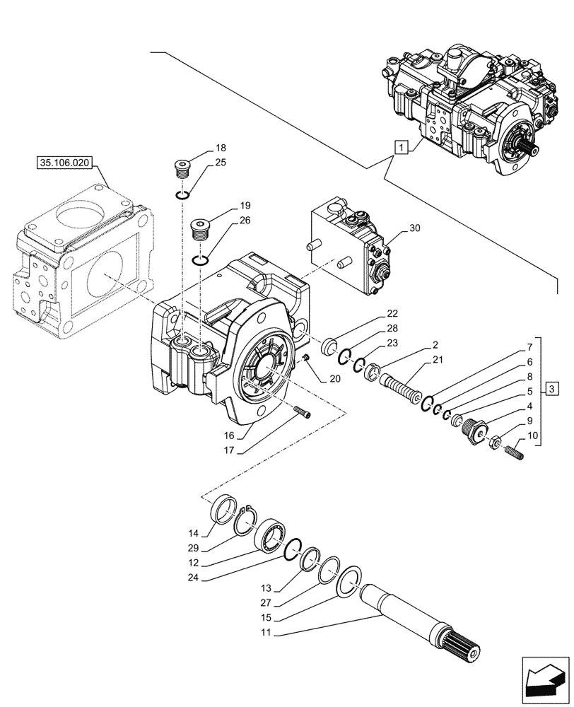 Схема запчастей Case CX145D SR LC W/BLADE - (35.106.030) - VARIABLE DELIVERY HYDRAULIC PUMP, COMPONENTS (35) - HYDRAULIC SYSTEMS