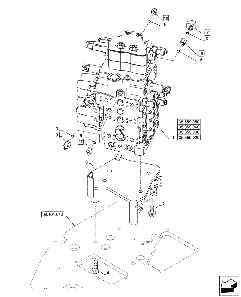 Схема запчастей Case CX145D SR LC W/BLADE - (35.359.010) - CONTROL VALVE, MOUNTING, BRACKET (35) - HYDRAULIC SYSTEMS