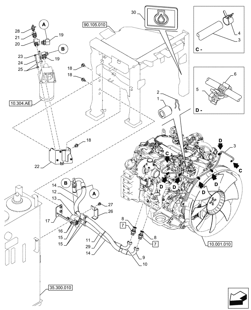 Схема запчастей Case CX145D SR LC W/BLADE - (10.304.020) - VAR - 488034 - ENGINE OIL FILTER, DRAIN LINE (10) - ENGINE