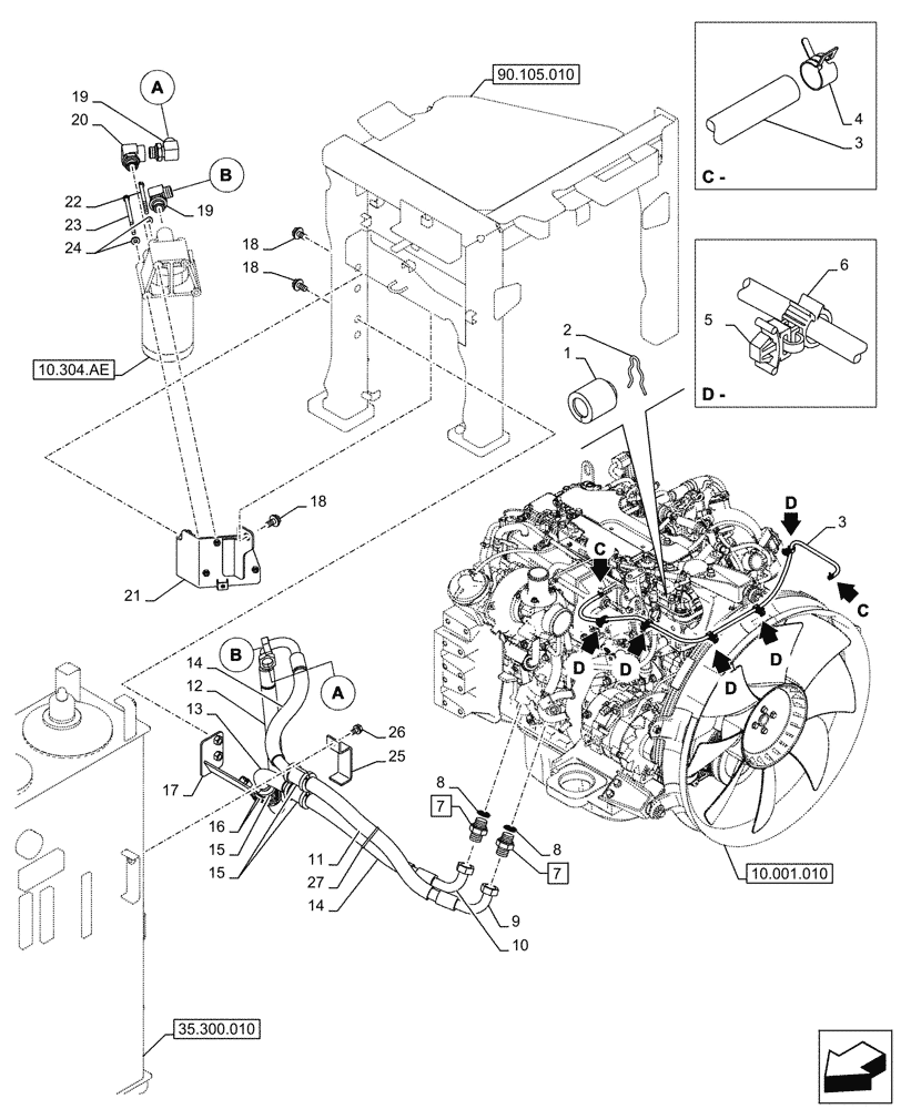 Схема запчастей Case CX145D SR LC W/BLADE - (10.304.010) - ENGINE OIL FILTER, LINES (10) - ENGINE