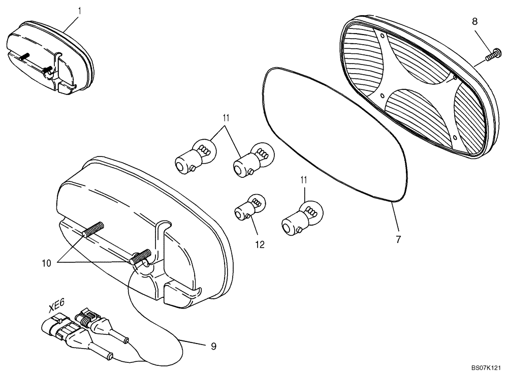 Схема запчастей Case 121E - (32.212[2988713001]) - COMPACT LAMP REAR RIGHT HAND (55) - ELECTRICAL SYSTEMS