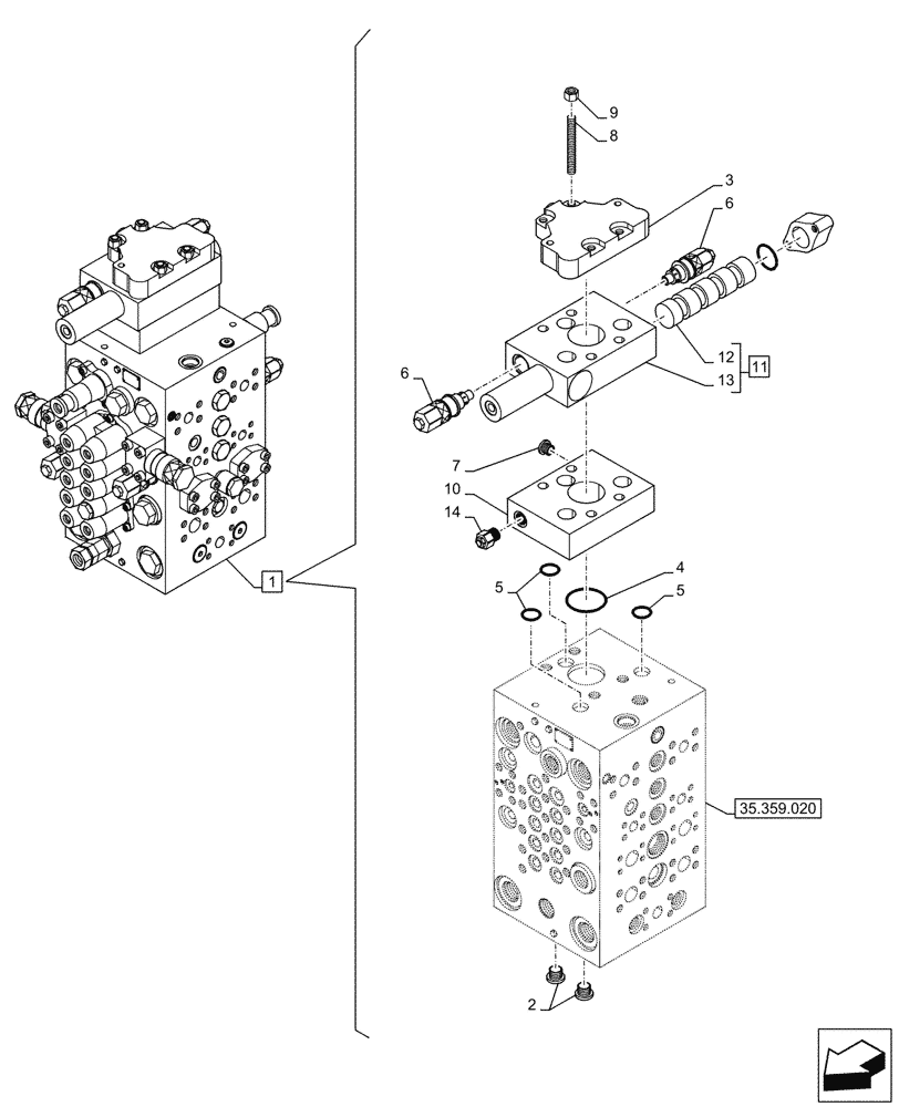 Схема запчастей Case CX145D SR LC W/BLADE - (35.359.050) - CONTROL VALVE, COMPONENTS (35) - HYDRAULIC SYSTEMS