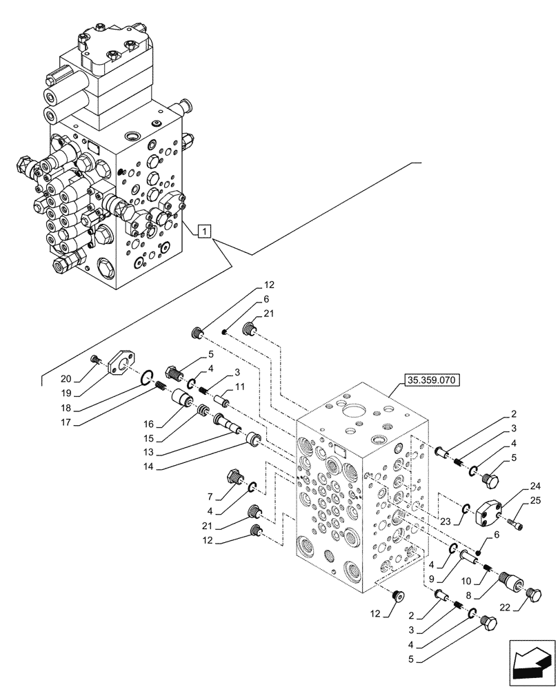 Схема запчастей Case CX145D SR LC W/BLADE - (35.359.090) - VAR - 461863 - CONTROL VALVE, CLAMSHELL BUCKET, ROTATION, W/ ELECTRICAL PROPORTIONAL CONTROL, COMPONENTS (35) - HYDRAULIC SYSTEMS