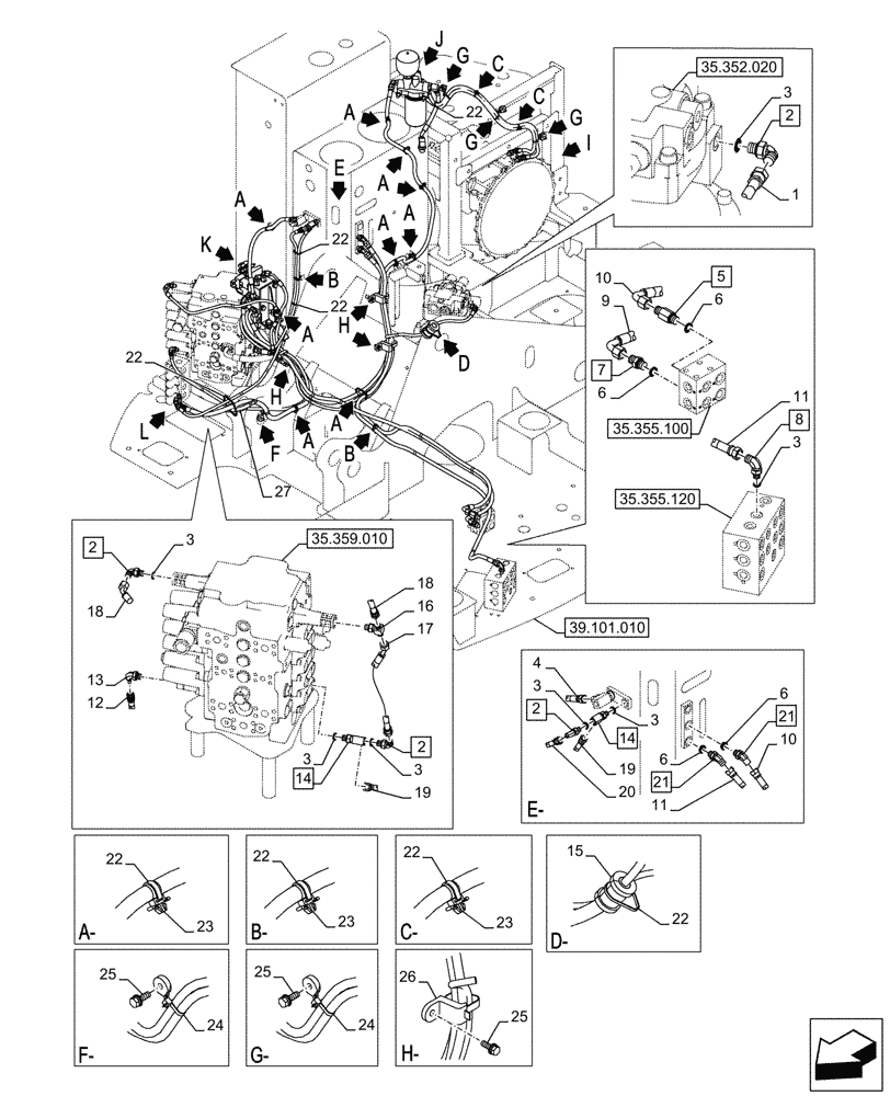 Схема запчастей Case CX145D SR LC - (35.357.020) - PILOT VALVE, CONTROL VALVE LINE (35) - HYDRAULIC SYSTEMS