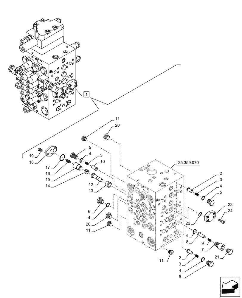 Схема запчастей Case CX145D SR LC - (35.359.090) - VAR - 461863 - CONTROL VALVE, CLAMSHELL BUCKET, ROTATION, W/ ELECTRICAL PROPORTIONAL CONTROL, COMPONENTS (35) - HYDRAULIC SYSTEMS