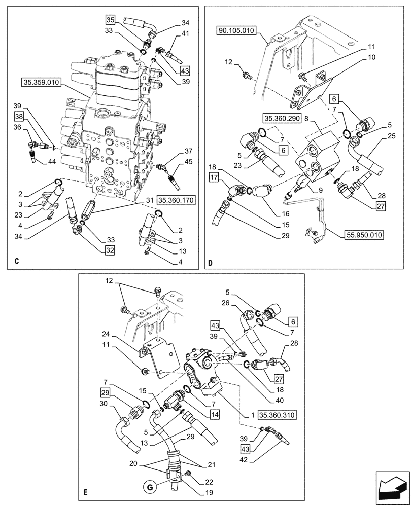 Схема запчастей Case CX145D SR LC W/BLADE - (35.360.080) - VAR - 461869 - HAMMER CIRCUIT, SHEARS, HIGH FLOW, W/ ELECTRICAL PROPORTIONAL CONTROL (35) - HYDRAULIC SYSTEMS