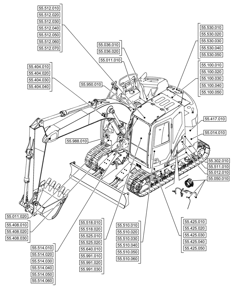 Схема запчастей Case CX145D SR LC W/BLADE - (00.000.55) - PICTORIAL INDEX - ELECTRICAL SYSTEMS (00) - GENERAL & PICTORIAL INDEX