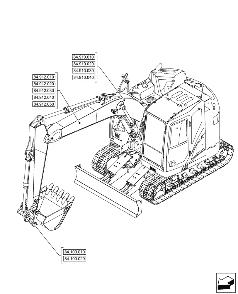 Схема запчастей Case CX245D SR LC - (00.000.84) - PICTORIAL INDEX - BOOMS, DIPPERS & BUCKET (00) - GENERAL & PICTORIAL INDEX