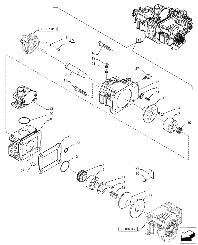 Схема запчастей Case CX145D SR LC W/BLADE - (35.106.020) - VARIABLE DELIVERY HYDRAULIC PUMP, COMPONENTS (35) - HYDRAULIC SYSTEMS