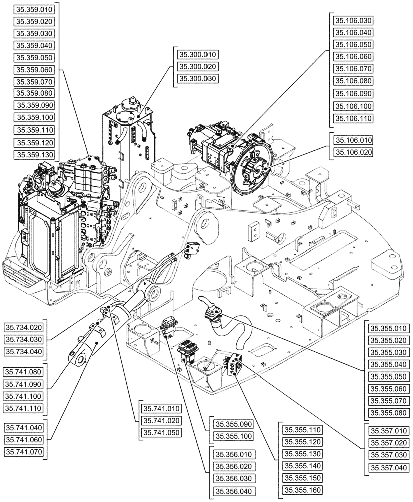 Схема запчастей Case CX245D SR LC - (00.000.35[01]) - PICTORIAL INDEX - HYDRAULIC SYSTEMS (00) - GENERAL & PICTORIAL INDEX