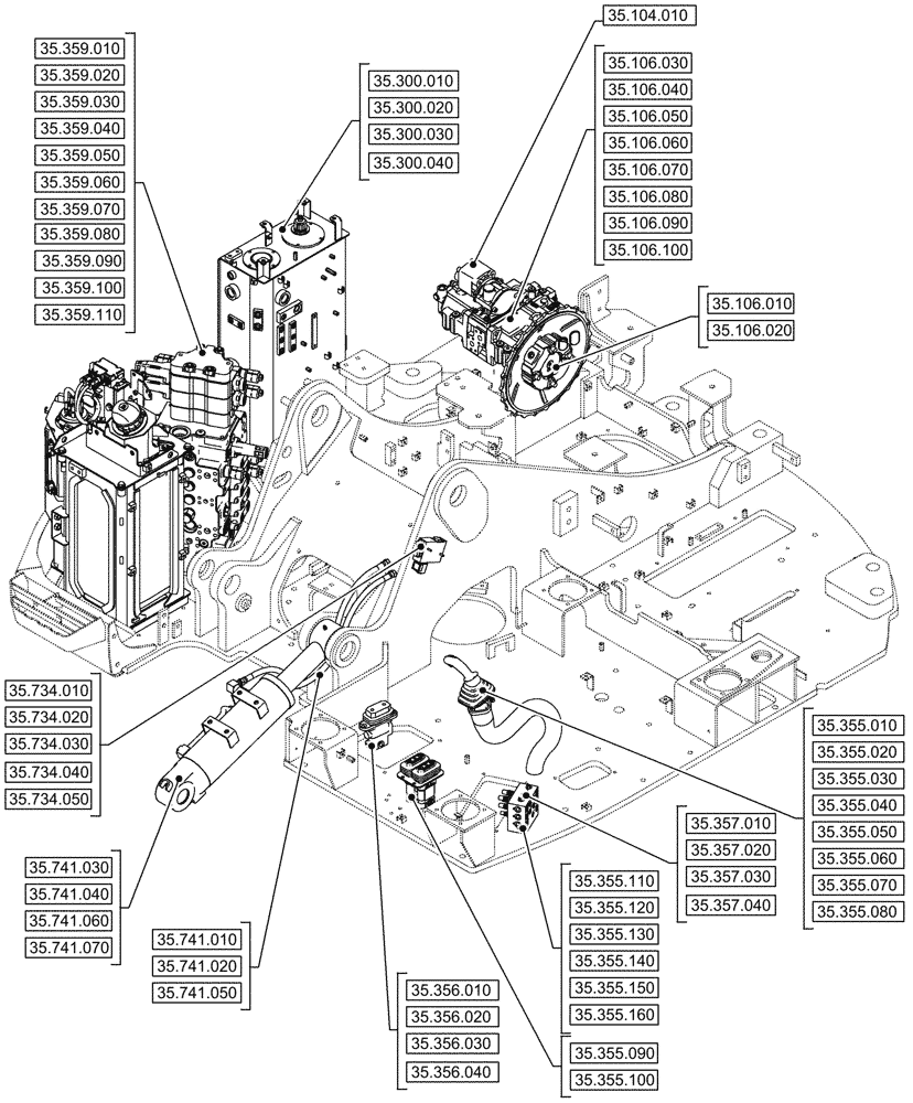 Схема запчастей Case CX145D SR LC W/BLADE - (00.000.35[02]) - PICTORIAL INDEX - HYDRAULIC SYSTEMS (00) - GENERAL & PICTORIAL INDEX
