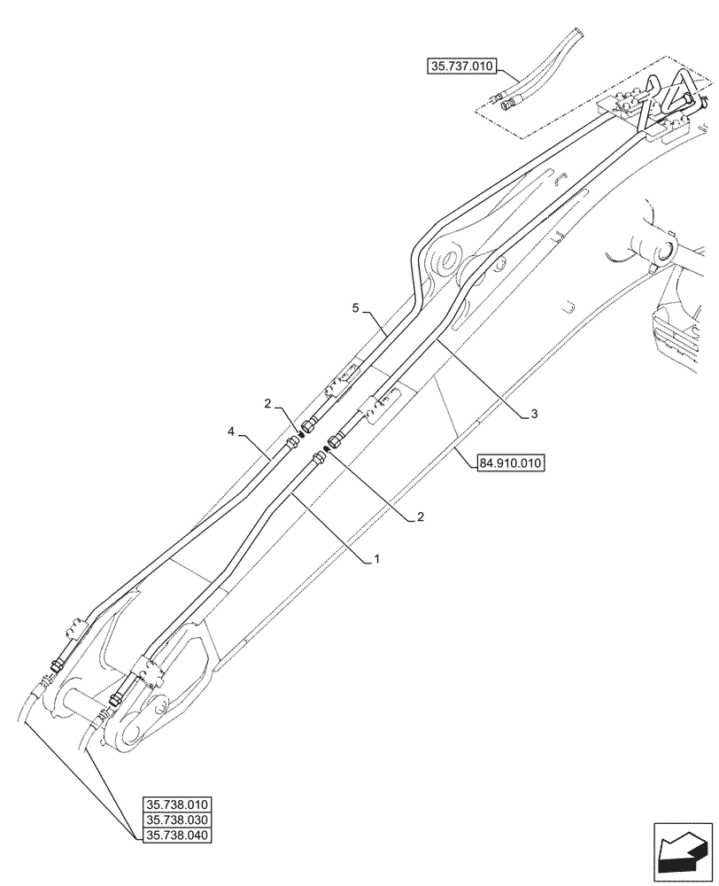 Схема запчастей Case CX145D SR LC W/BLADE - (35.738.050) - VAR - 461574, 481063, 781174, 781178 - BUCKET CYLINDER, LINES (35) - HYDRAULIC SYSTEMS