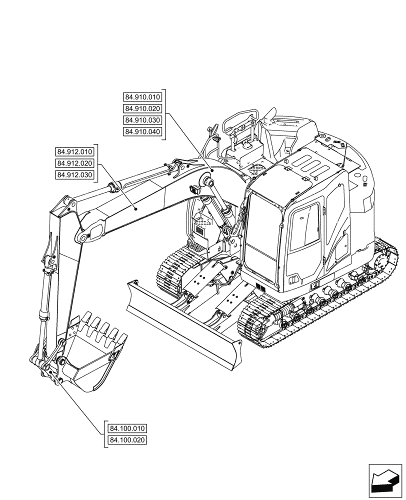 Схема запчастей Case CX145D SR LC W/BLADE - (00.000.84) - PICTORIAL INDEX - BOOMS, DIPPERS & BUCKET (00) - GENERAL & PICTORIAL INDEX