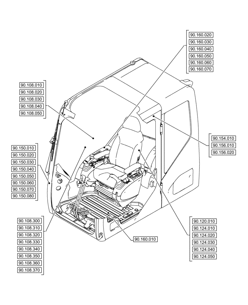 Схема запчастей Case CX245D SR LC - (00.000.90[02]) - PICTORIAL INDEX - PLATFORM, CAB, BODYWORK AND DECALS (00) - GENERAL & PICTORIAL INDEX
