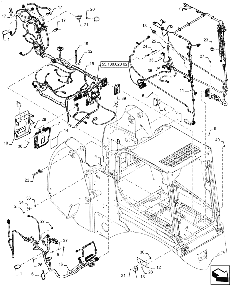 Схема запчастей Case TR340 - (55.101.010[05]) - WIRE HARNESS, ELECTRO-HYDRAULIC CONTROLS, W/ EHF (55) - ELECTRICAL SYSTEMS