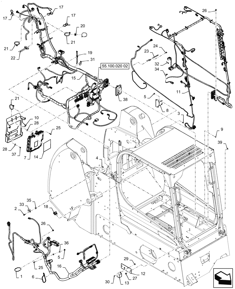 Схема запчастей Case SV340 - (55.101.010[04]) - WIRE HARNESS, ELECTRO-HYDRAULIC CONTROLS, OPEN CAB (55) - ELECTRICAL SYSTEMS