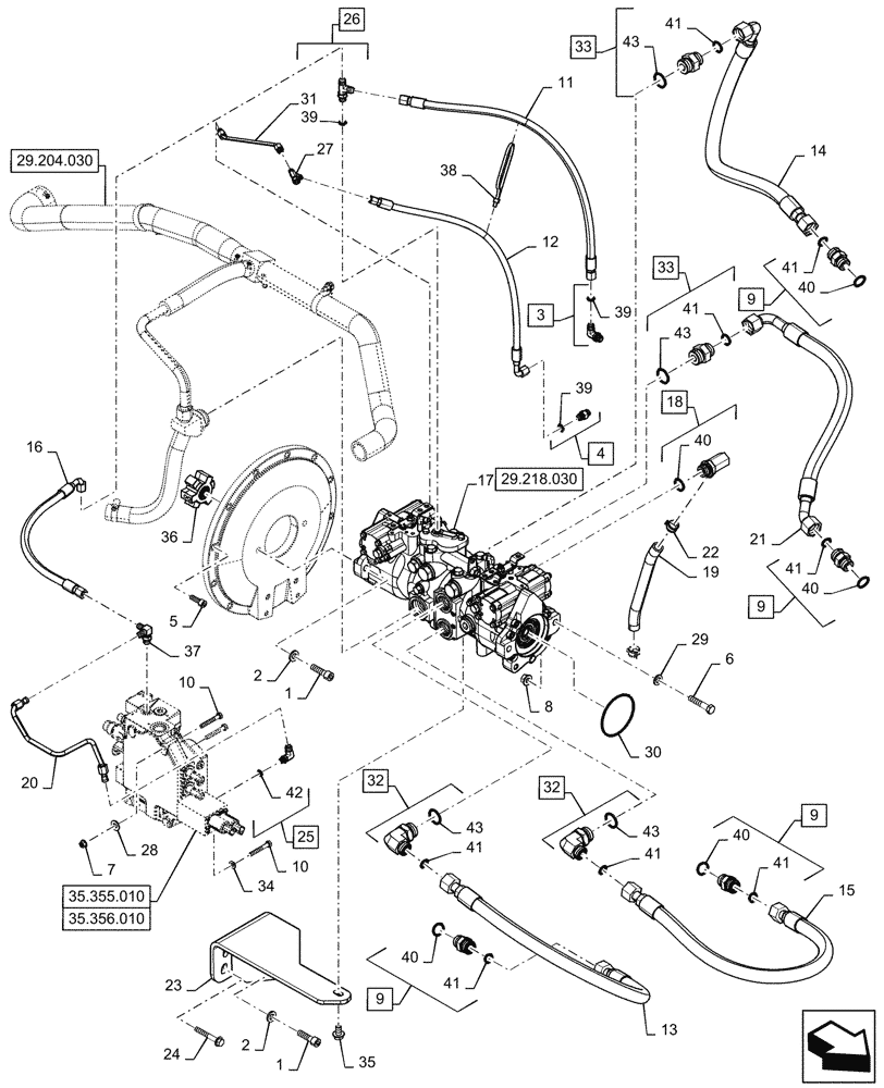 Схема запчастей Case SR270 - (29.204.020[01]) - HYDROSTATIC PUMP, DRIVE LINES, MECHANICAL CONTROLS (29) - HYDROSTATIC DRIVE