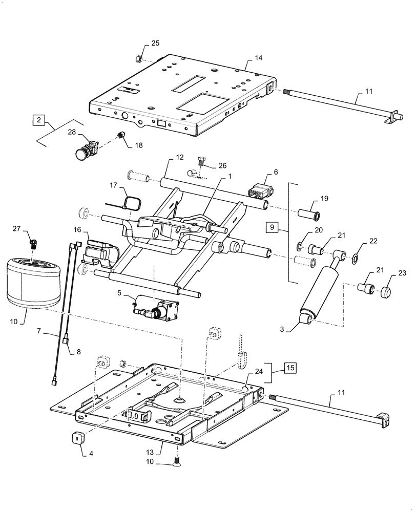 Схема запчастей Case 2050M XLT BD - (90.124.040) - SEAT PEDESTAL & AIR SUSPENSION (90) - PLATFORM, CAB, BODYWORK AND DECALS