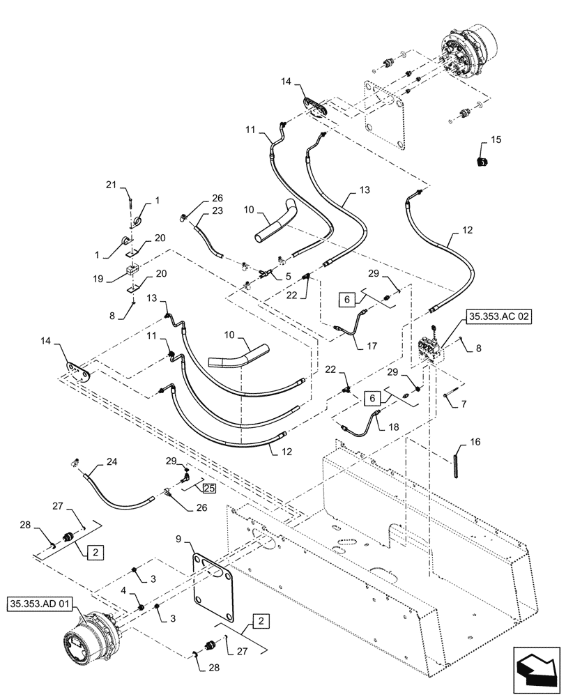 Схема запчастей Case TR340 - (29.218.010[03]) - HYDROSTATIC MOTOR LINES, ELECTRONIC CONTROLS (29) - HYDROSTATIC DRIVE