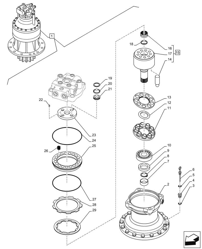 Схема запчастей Case CX460 - (08-72[02]) - MOTOR ASSY - SWING (08) - HYDRAULICS