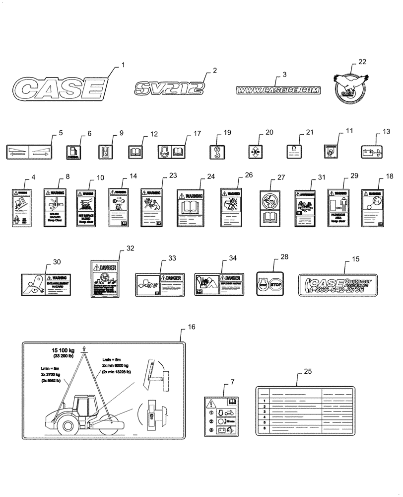 Схема запчастей Case SV212 - (90.108.04) - DECALS (90) - PLATFORM, CAB, BODYWORK AND DECALS