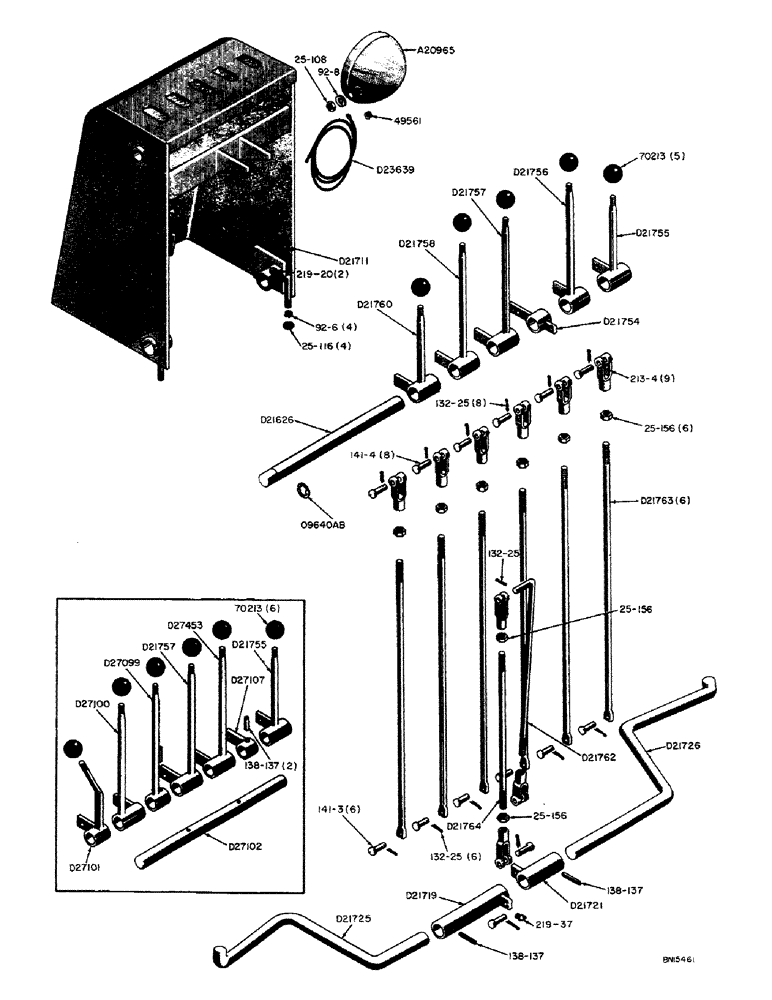 Схема запчастей Case 21 - (22) - BACKHOE CONTROL LEVERS AND LINKAGE, HAND SWING CONTROL PARTS 