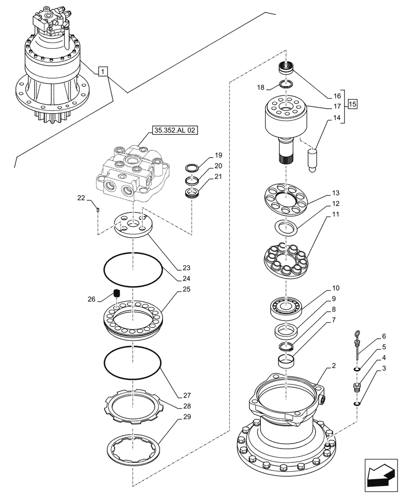 Схема запчастей Case CX500D LC - (35.352.AL[03]) - SWING REDUCTION UNIT, COMPONENTS (35) - HYDRAULIC SYSTEMS