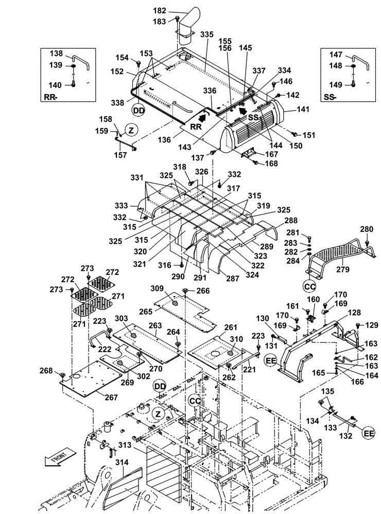 Схема запчастей Case CX470C - (09-008-00[01]) - HOUSE - ENGINE COVER (05.1) - UPPERSTRUCTURE CHASSIS/ATTACHMENTS