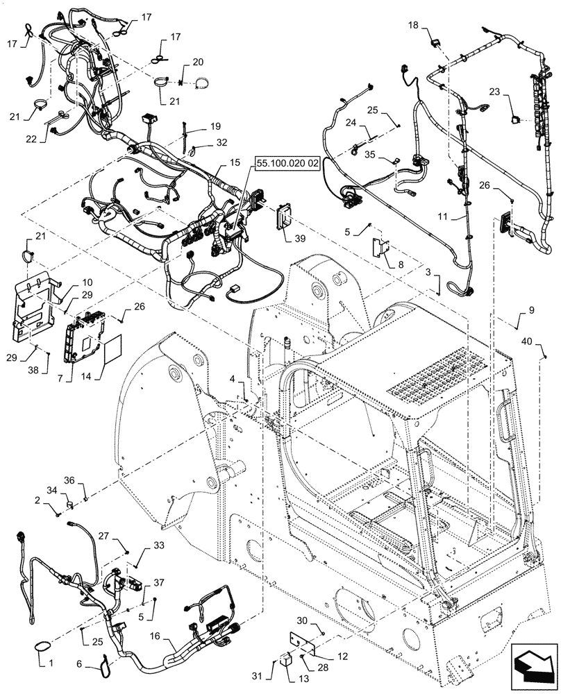 Схема запчастей Case TR340 - (55.101.010[06]) - WIRE HARNESS, ELECTRO-HYDRAULIC CONTROLS, OPEN CAB, W/ EHF (55) - ELECTRICAL SYSTEMS