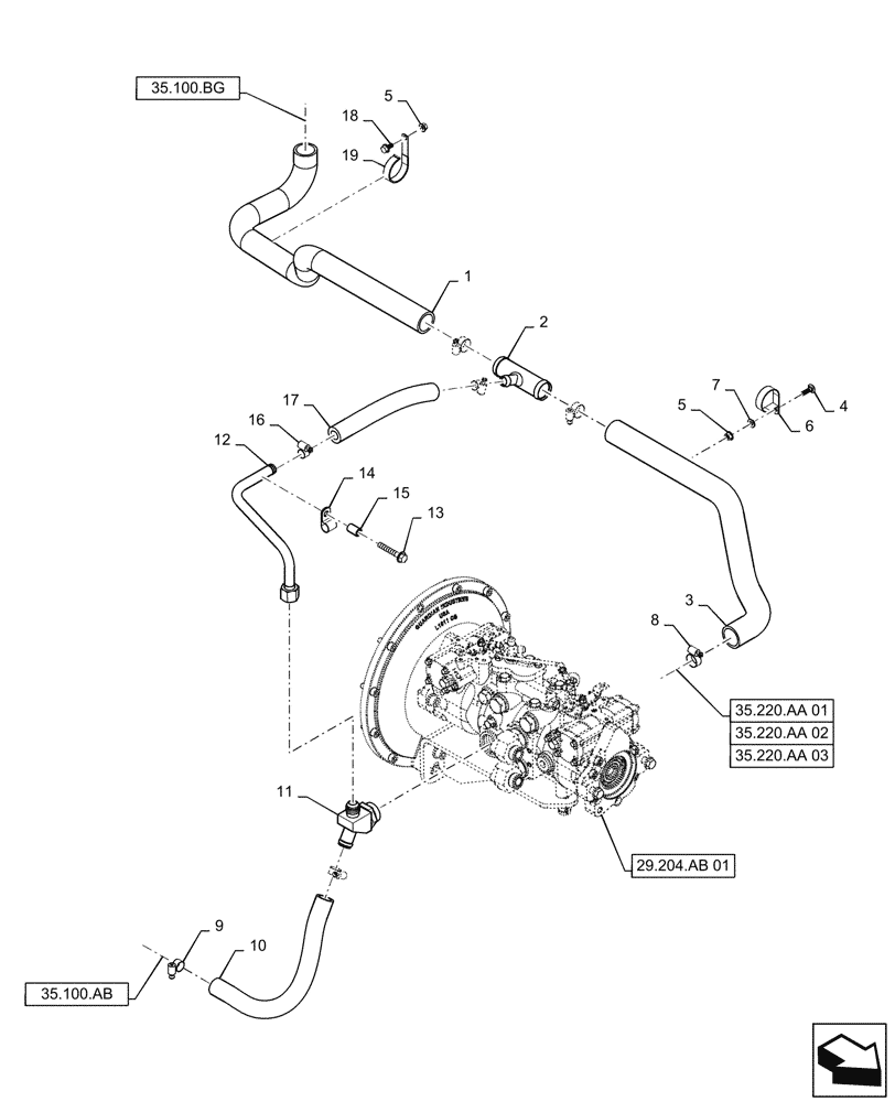 Схема запчастей Case TR320 - (29.204.AB[01]) - HYDROSTATIC PUMP, SUPPLY LINES, MECHANICAL CONTROLS (TR320, TV380) (29) - HYDROSTATIC DRIVE