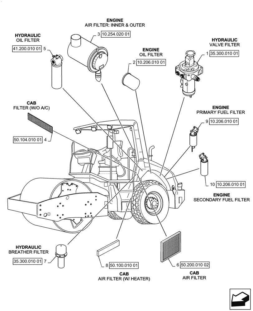 Схема запчастей Case SV208D - (05.100.03) - FILTERS (05) - SERVICE & MAINTENANCE