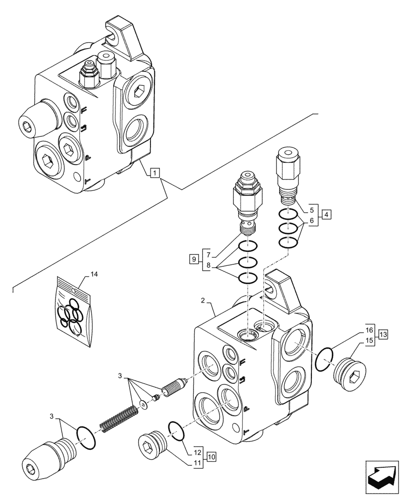 Схема запчастей Case 580SN WT - (35.359.680) - 6-SPOOL, 7-SPOOL, 8-SPOOL, BACKHOE CONTROL VALVE, INLET SECTION, COMPONENTS (35) - HYDRAULIC SYSTEMS