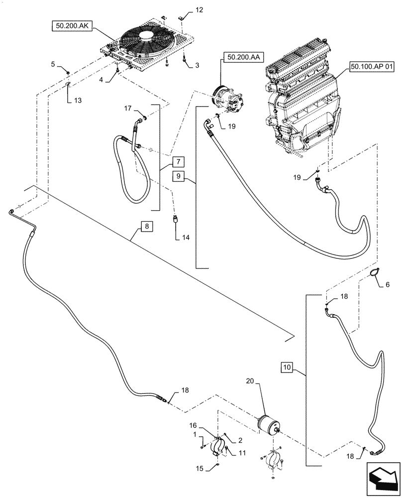 Схема запчастей Case SR220 - (50.200.BY) - AIR CONDITIONER, PLUMBING (50) - CAB CLIMATE CONTROL