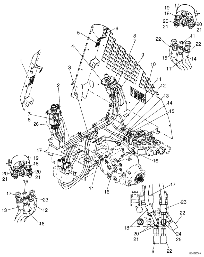 Схема запчастей Case 420CT - (06-01) - JOYSTICK CONTROL PLUMBING - H PATTERN (WITH PILOT CONTROL) (06) - POWER TRAIN