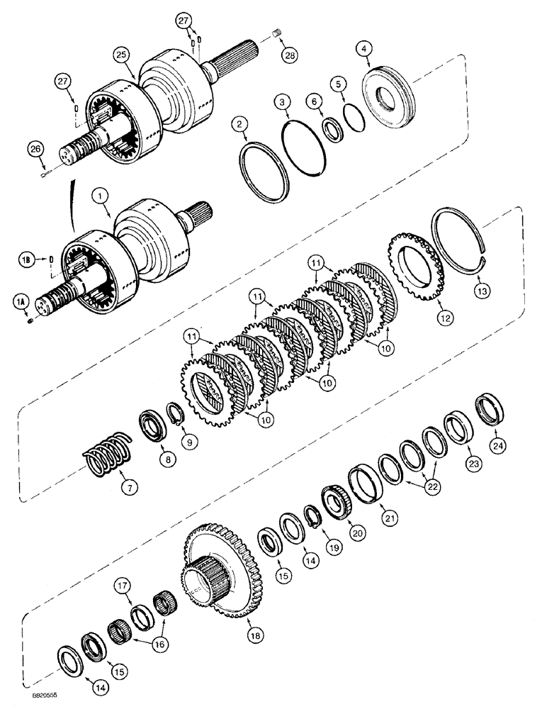 Схема запчастей Case 580SK - (6-18) - TRANSAXLE ASSEMBLY, POWER SHUTTLE, INPUT SHAFT AND FORWARD CLUTCH (06) - POWER TRAIN