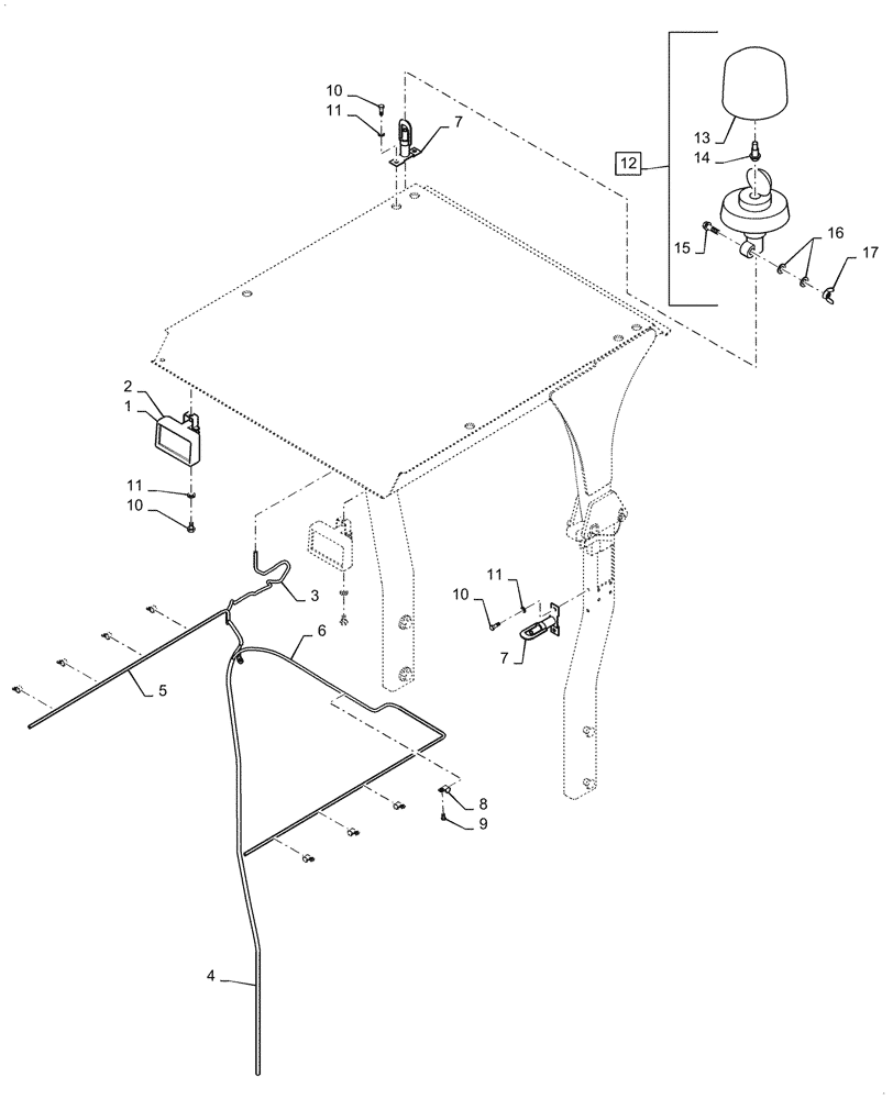 Схема запчастей Case DV45 - (55.404.AC[03]) - ROTATING BEACON, WORK LIGHT & WIRING (55) - ELECTRICAL SYSTEMS