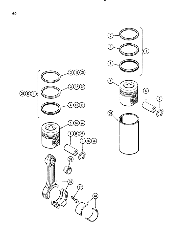 Схема запчастей Case 580E - (060) - PISTONS, 4T-390 DIESEL ENGINE, CONNECTING RODS (02) - ENGINE