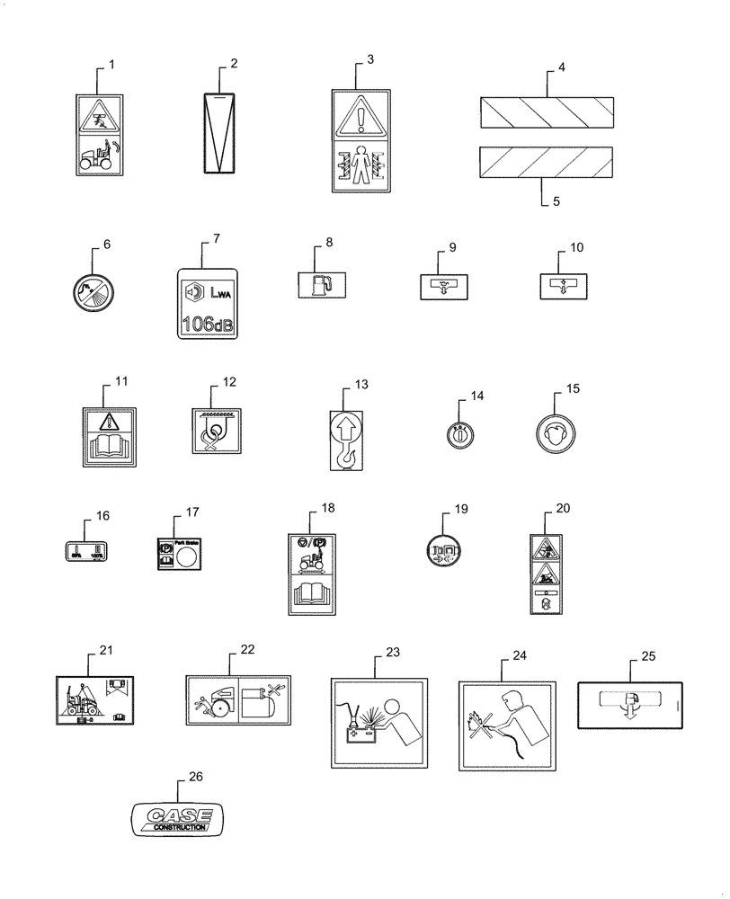 Схема запчастей Case DV26 - (90.108.AC[02b]) - WARNING DECAL (90) - PLATFORM, CAB, BODYWORK AND DECALS
