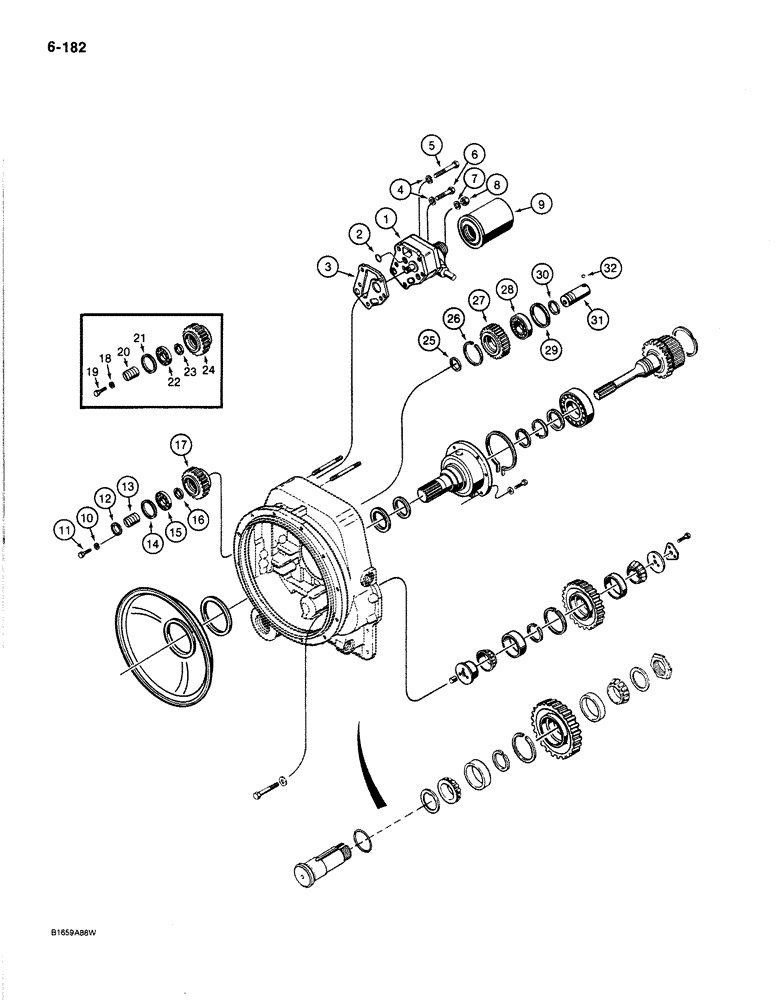 Схема запчастей Case 780C - (6-182) - CHARGING PUMP AND REVERSE IDLER (06) - POWER TRAIN