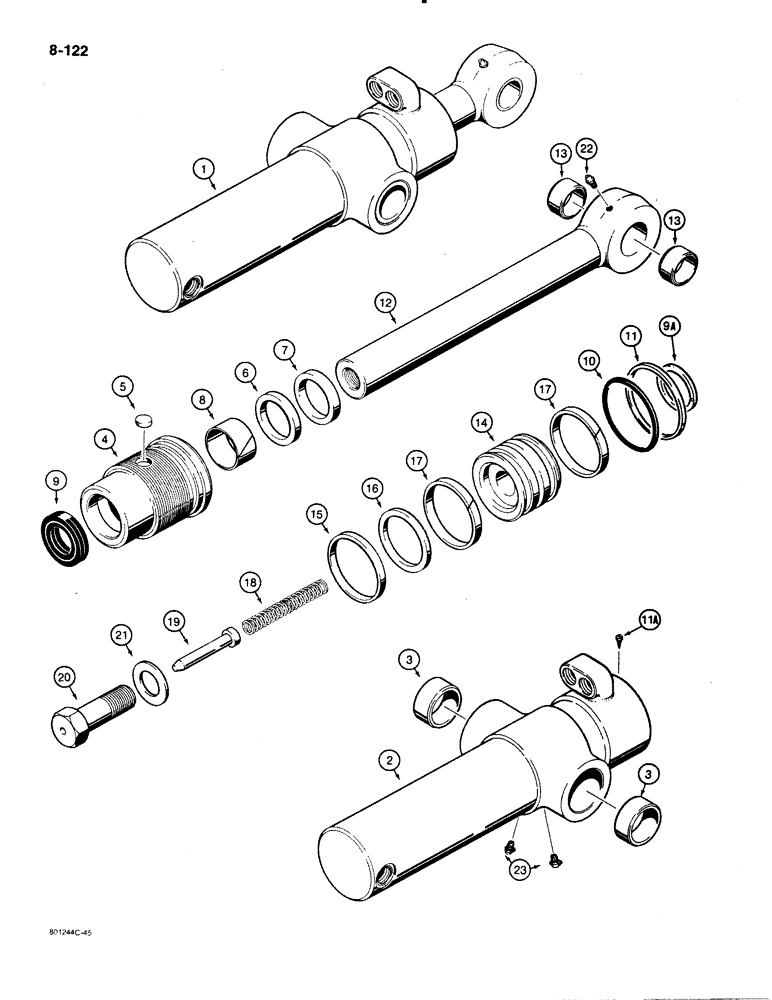 Схема запчастей Case 480E - (8-122) - G104127 AND G110395 BACKHOE SWING CYLINDERS, 480E MODELS ONLY (08) - HYDRAULICS