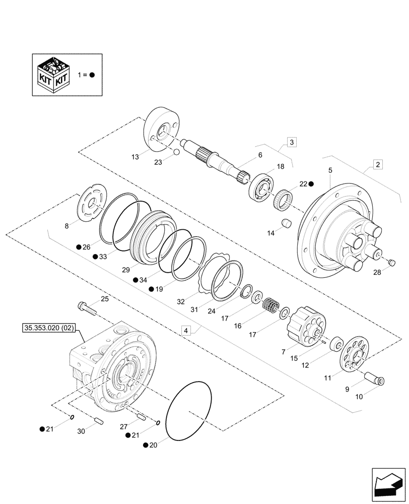 Схема запчастей Case CX17C - (35.353.030[02]) - TRAVEL MOTOR & REDUCTION GEAR, COMPONENT - BEGIN SN NZLN51058 (35) - HYDRAULIC SYSTEMS