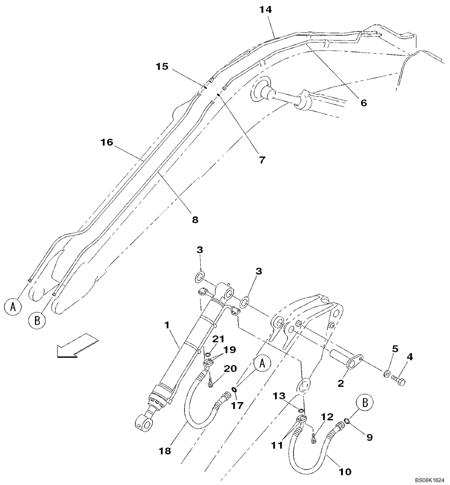 Схема запчастей Case CX350B - (08-81) - HYDRAULIC CIRCUIT - BUCKET CYLINDER - 2.63 M ARM (08) - HYDRAULICS