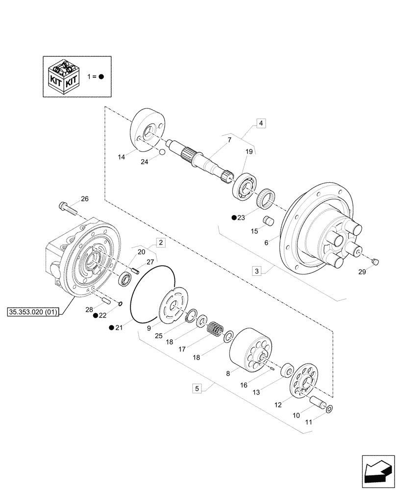 Схема запчастей Case CX17C - (35.353.030[01]) - TRAVEL MOTOR & REDUCTION GEAR, COMPONENTS - END SN NZLN51057 (35) - HYDRAULIC SYSTEMS