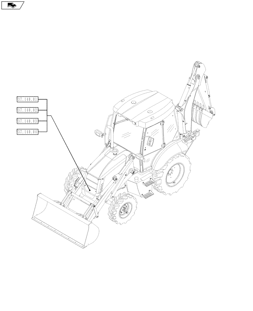Схема запчастей Case 580SN WT - (37.000.00) - PICTORIAL INDEX - TOWING HOOK AND BALLASTING (37) - HITCHES, DRAWBARS & IMPLEMENT COUPLINGS